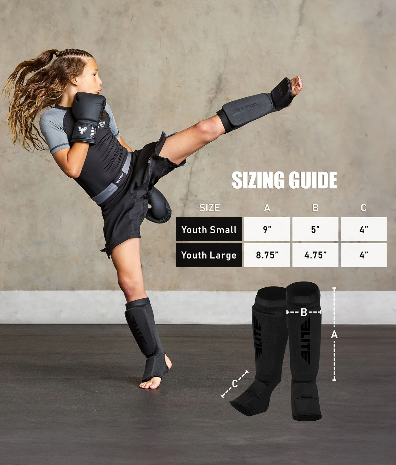 Kids' Standard Black MMA Shin Guards