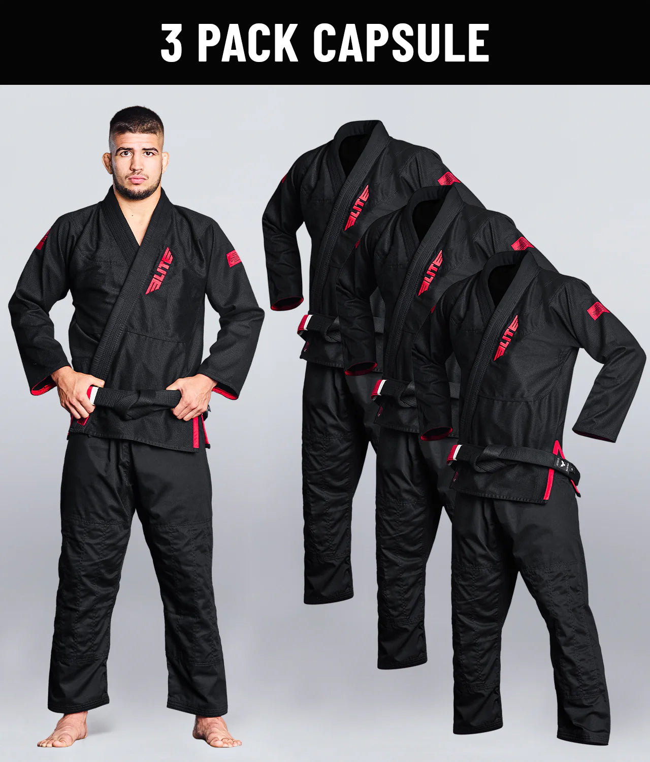 Men's Core Black Brazilian Jiu Jitsu BJJ Gi - (Pack of 3)