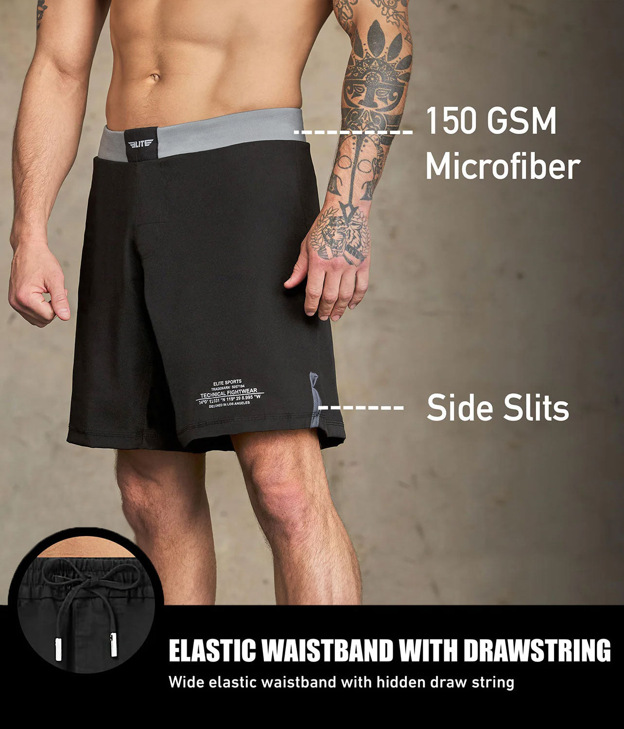 Men's Black Jack Gray Brazilian Jiu Jitsu BJJ No Gi Shorts