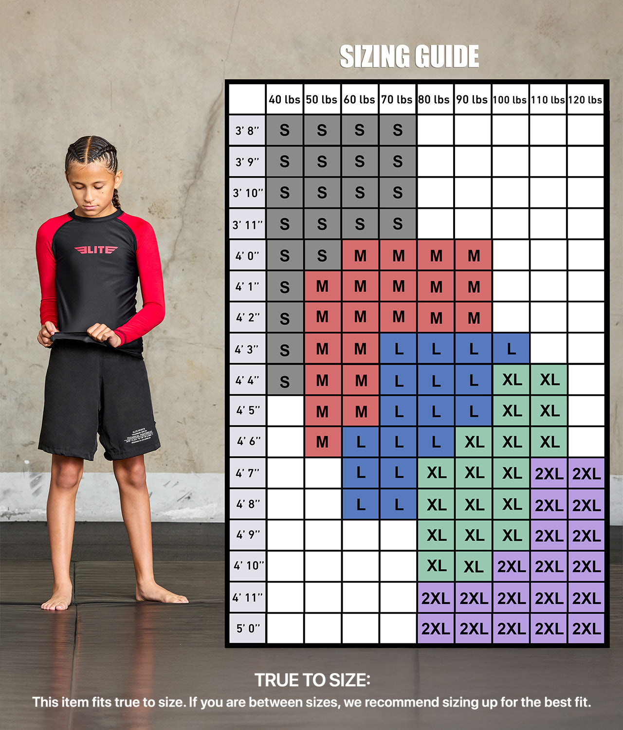 Kids' Standard Red Long Sleeve Wrestling Rash Guard