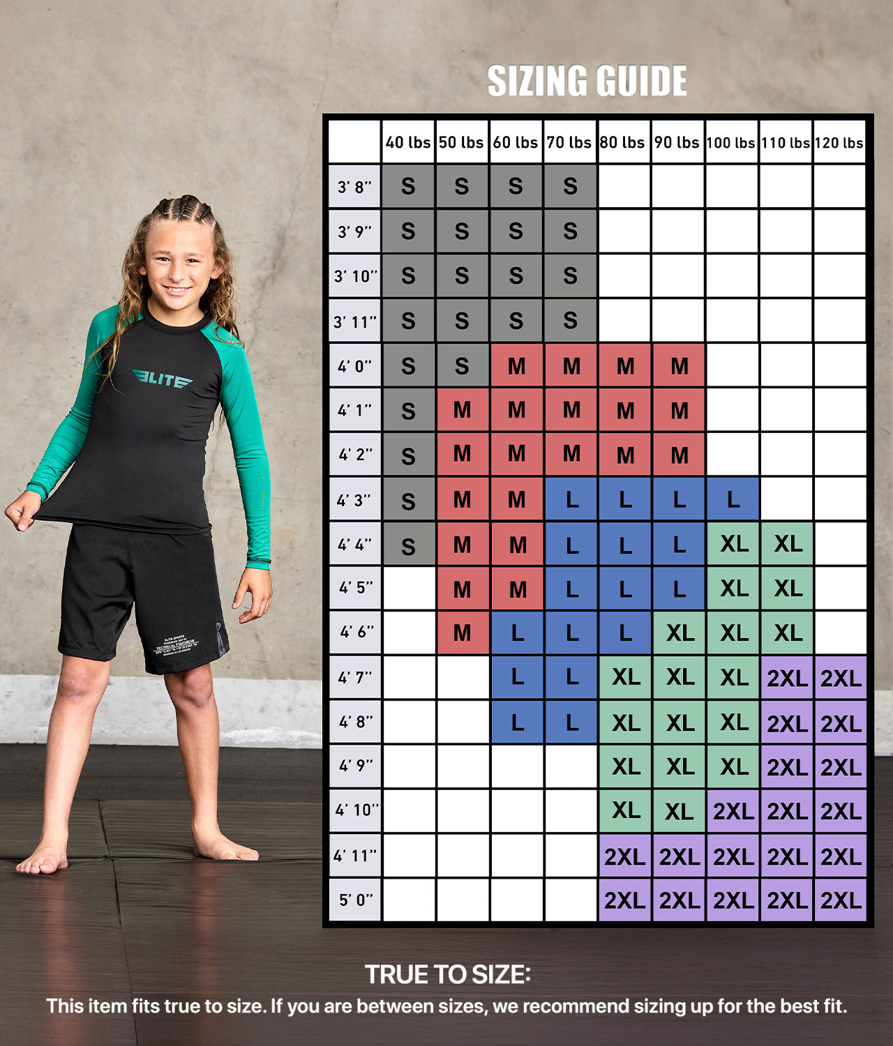 Kids' Standard Green Long Sleeve No-Gi BJJ Rash Guard