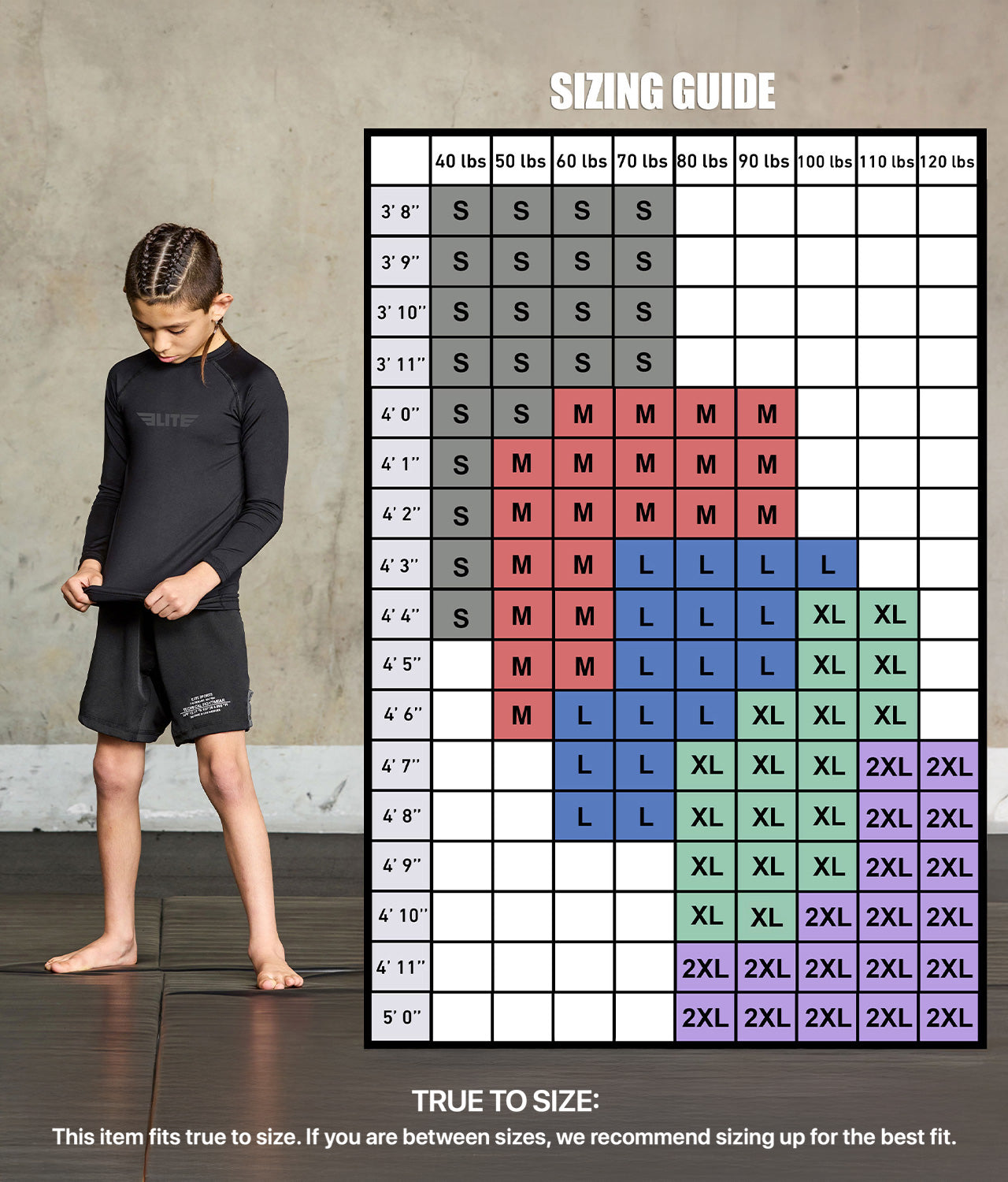 Kids' Standard Black Long Sleeve BJJ Rash Guard