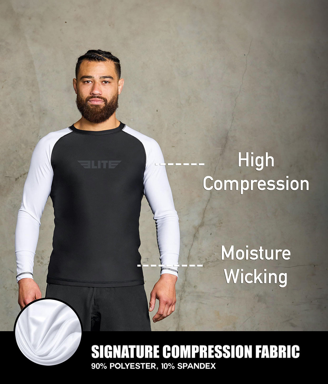 standard white long sleeve mens jiu jitsu rashguard compression fabric