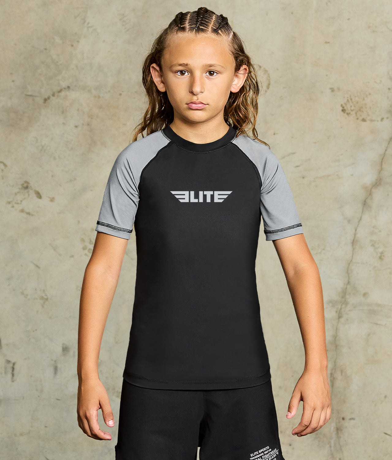 Kids' Standard Gray Short Sleeve MMA Rash Guard