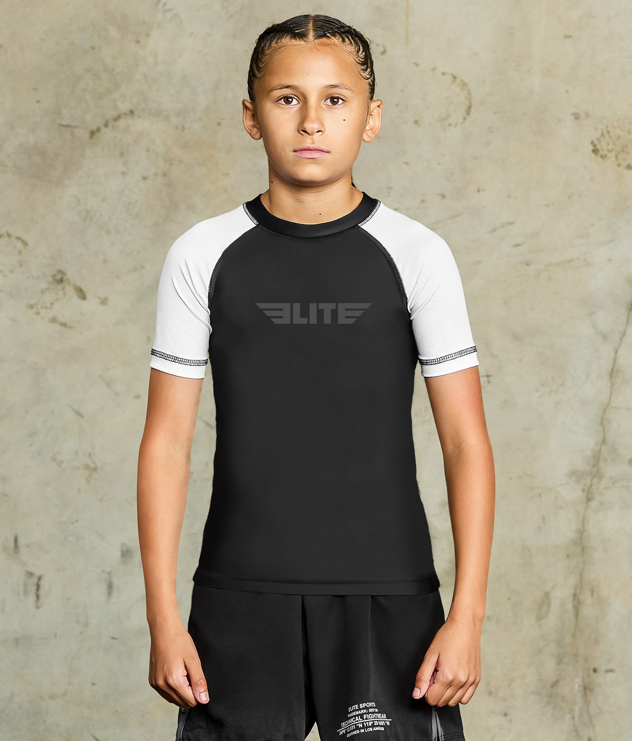 standard white short sleeve no-gi kids bjj rash guard