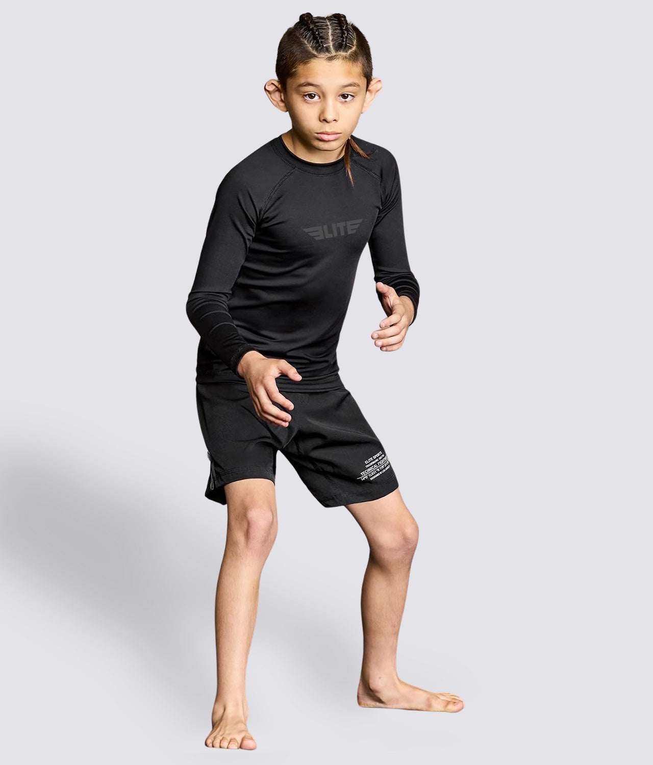 Kids' Standard Black Long Sleeve BJJ Rash Guard