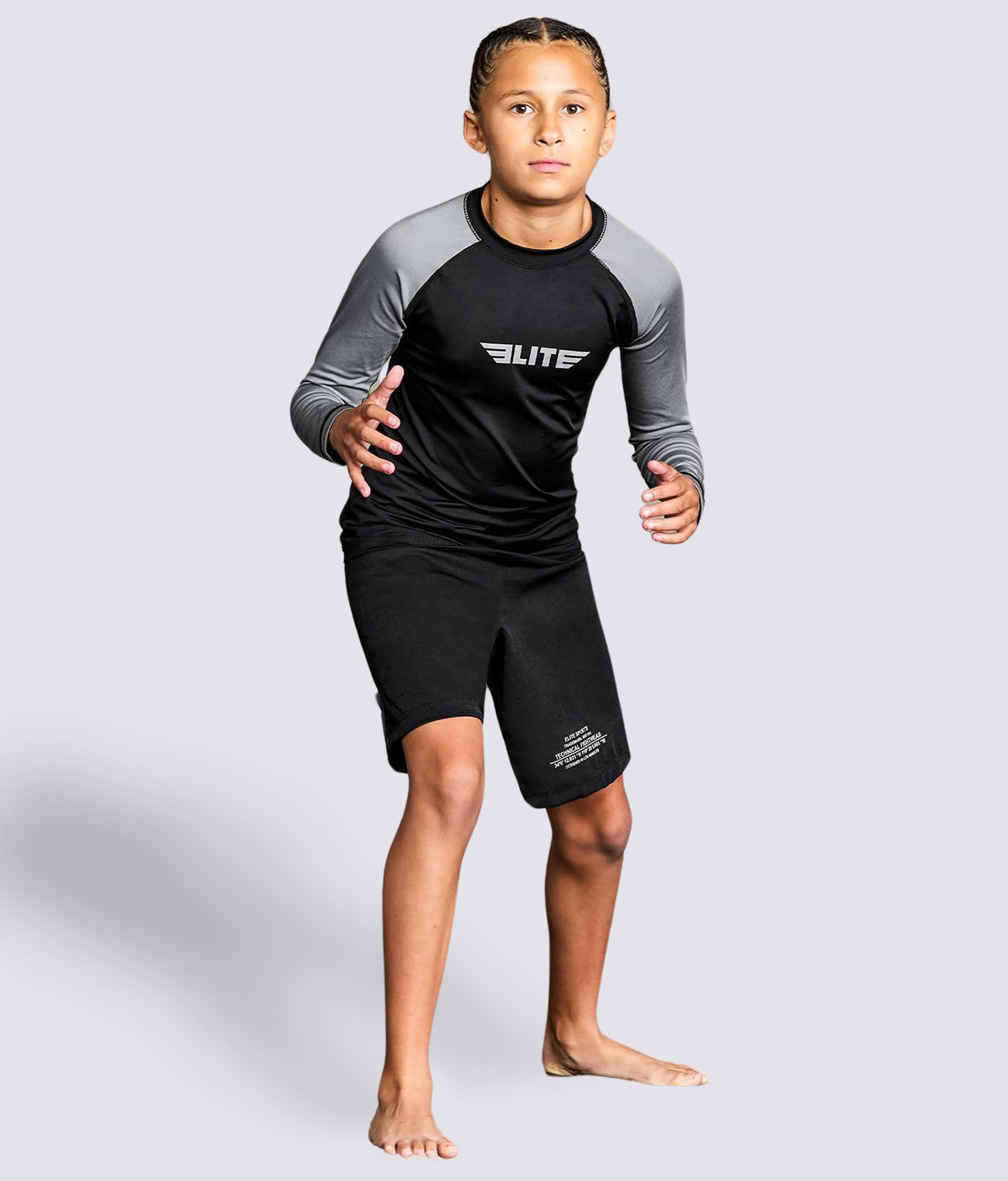 Kids' Standard Gray Long Sleeve BJJ Rash Guard