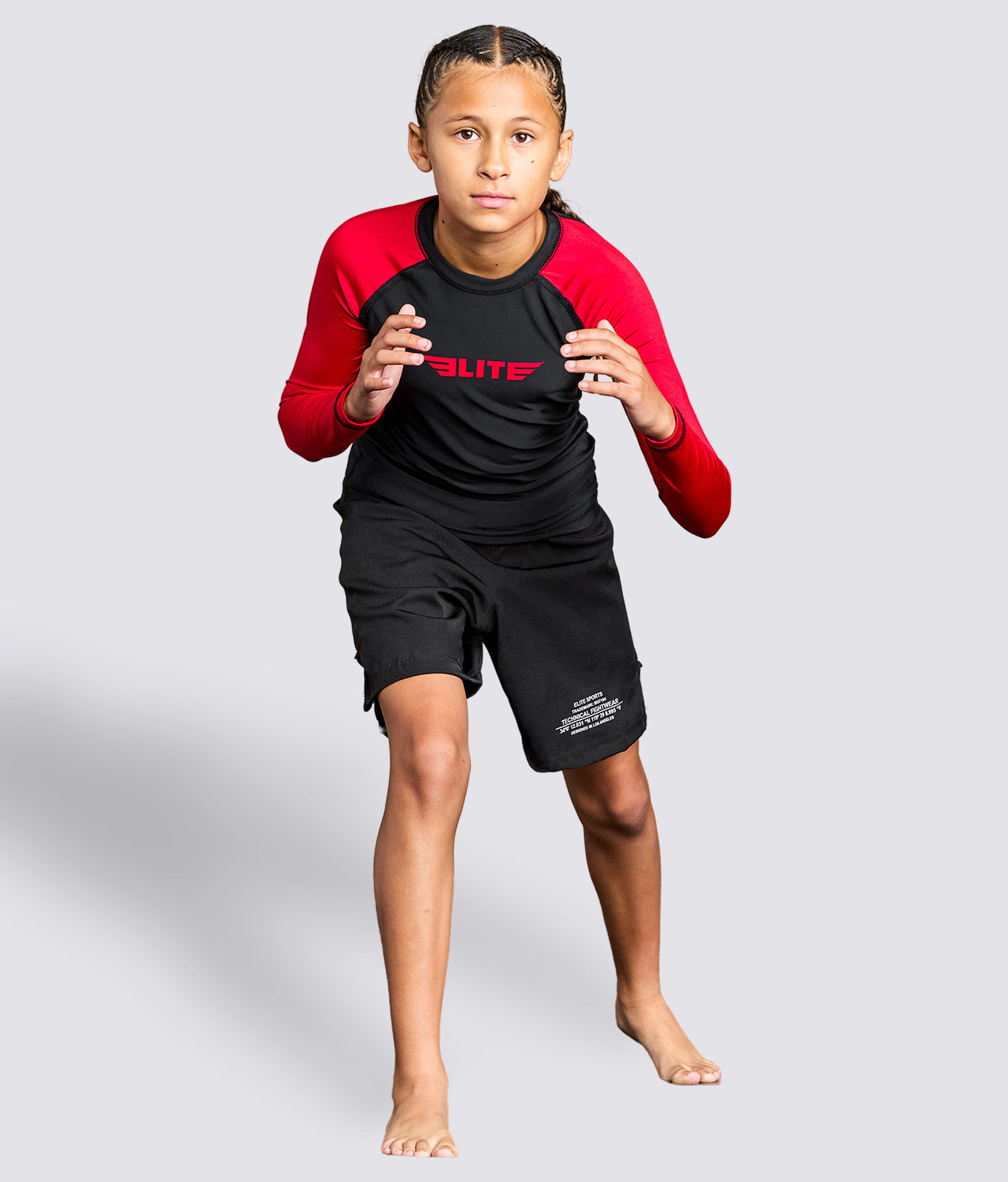 Kids' Standard Red Long Sleeve BJJ Rash Guard