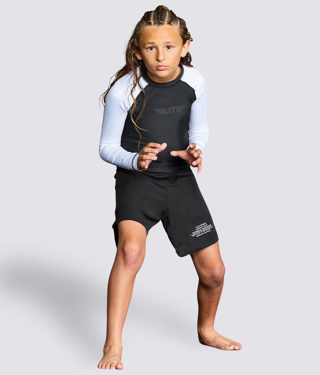 Kids' Standard White Long Sleeve BJJ Rash Guard