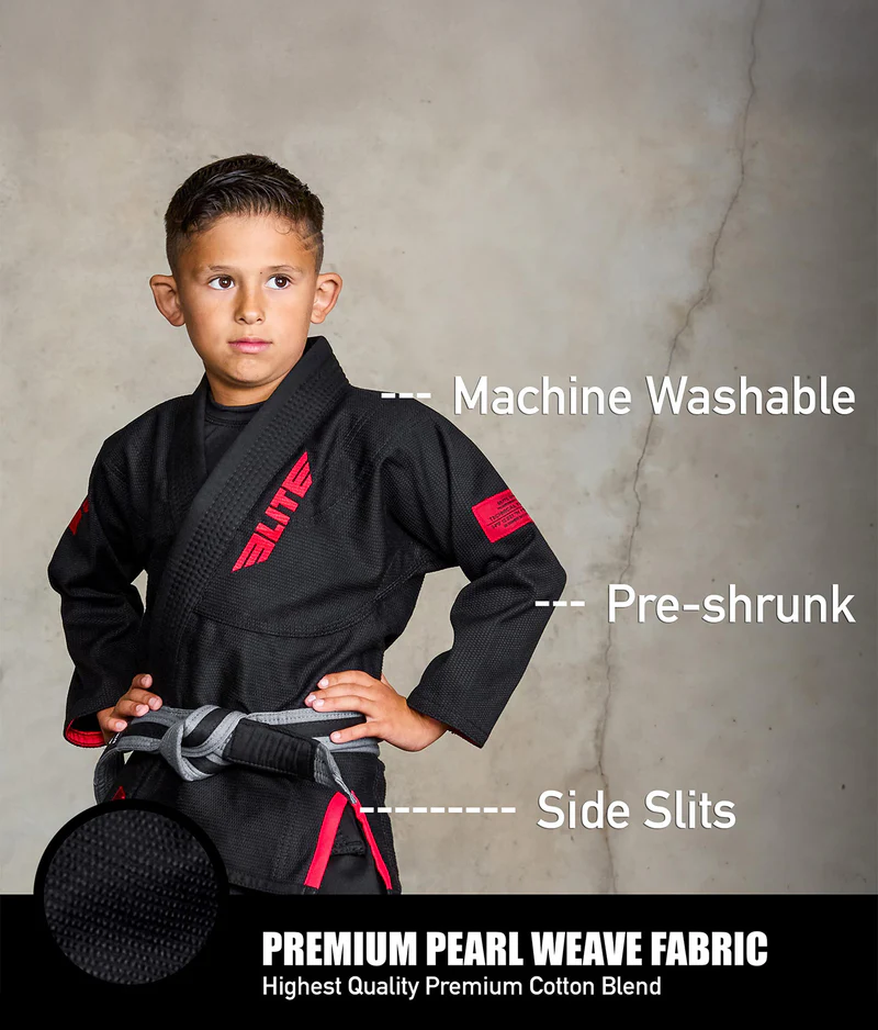 elite core black kids bjj kimono fabric