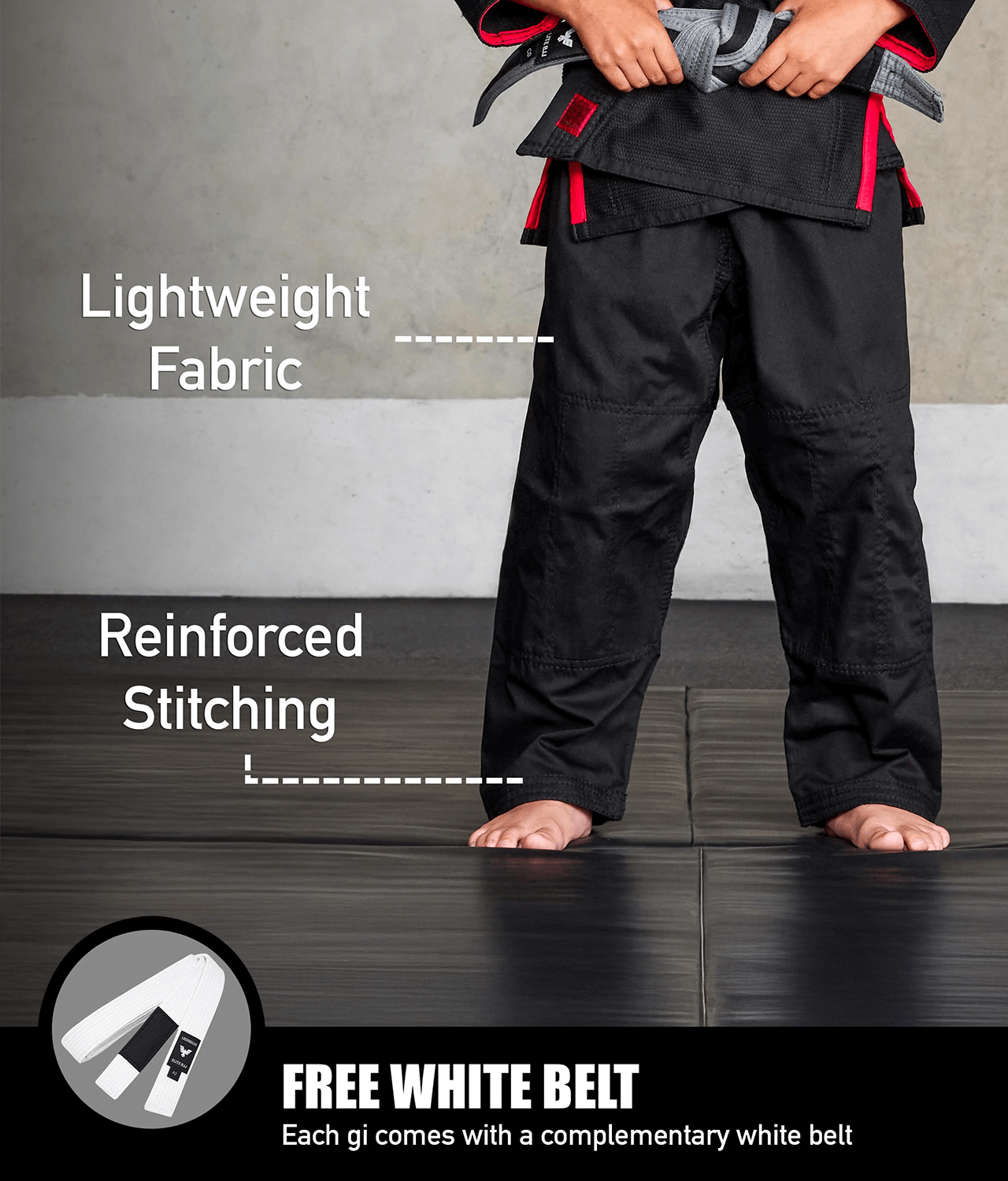 elite core black youth bjj gi with free black belt