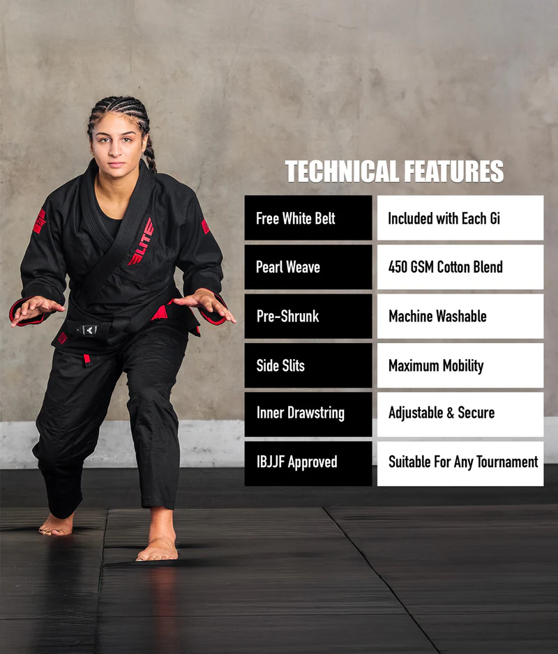 elite core black females bjj uniform technical features