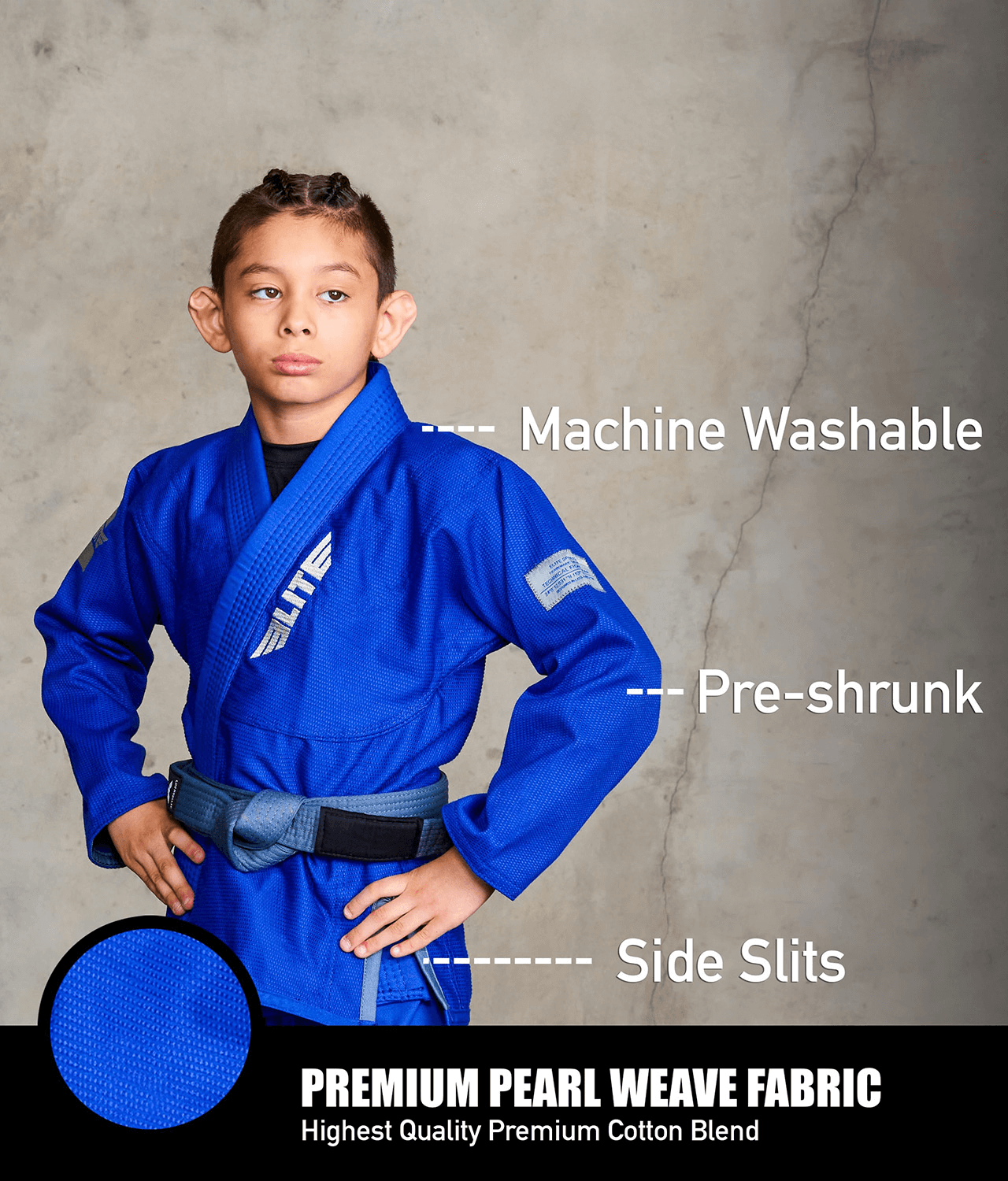 elite core blue kids bjj kimono fabric