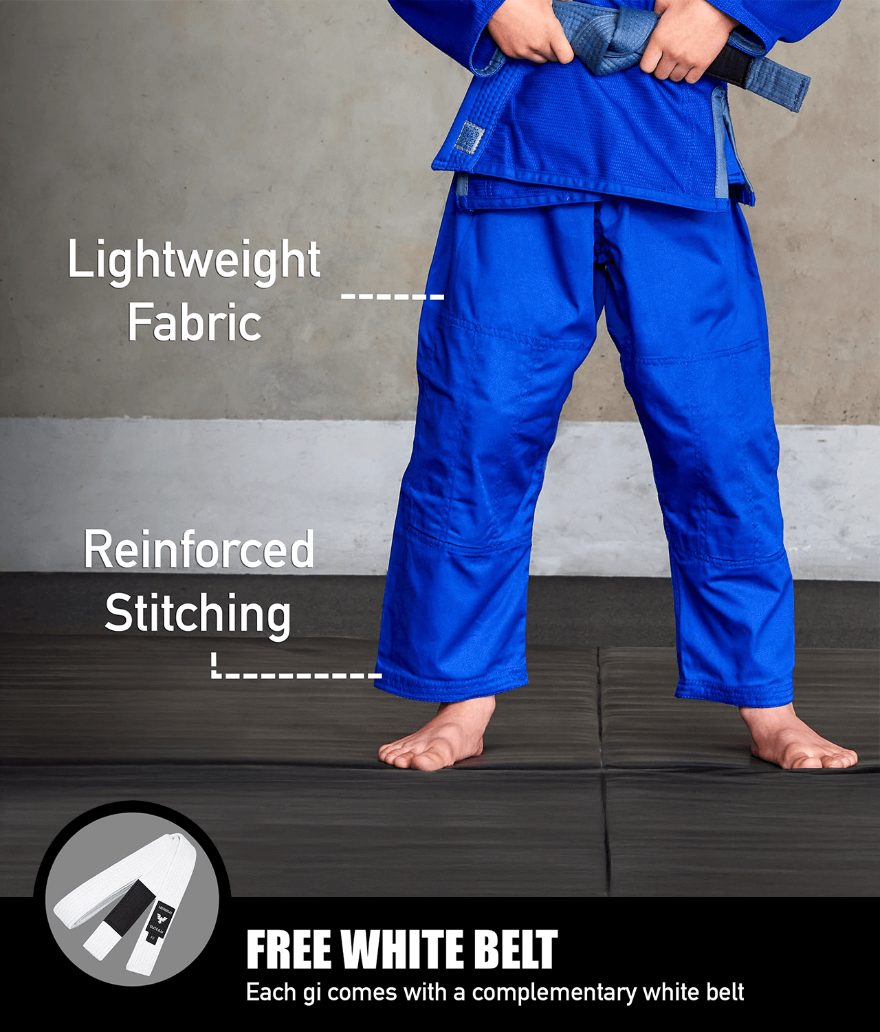 elite core blue youth bjj gi with free blue belt