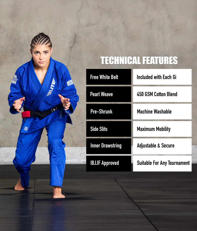 elite core blue females bjj uniform technical features