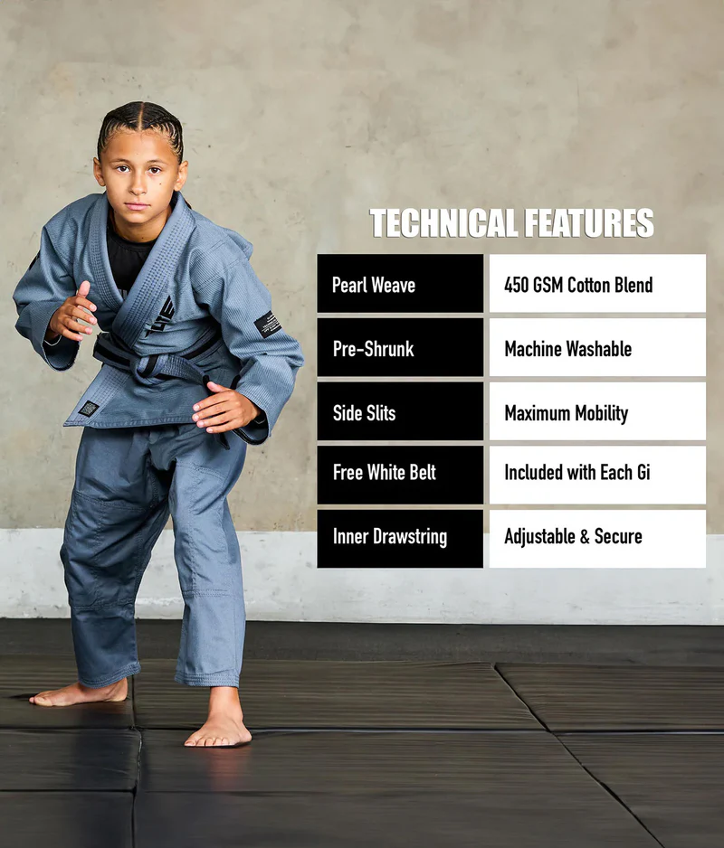 elite core gray children bjj uniform technical features