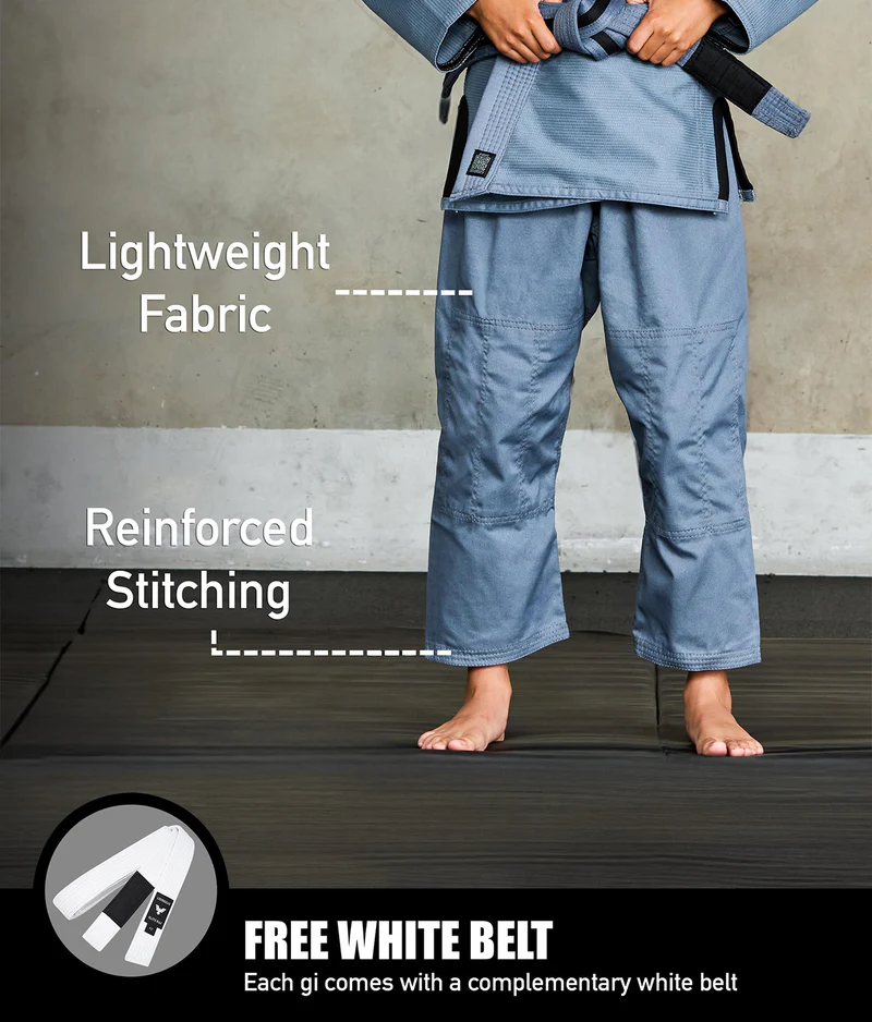 elite core gray youth bjj gi with free gray belt