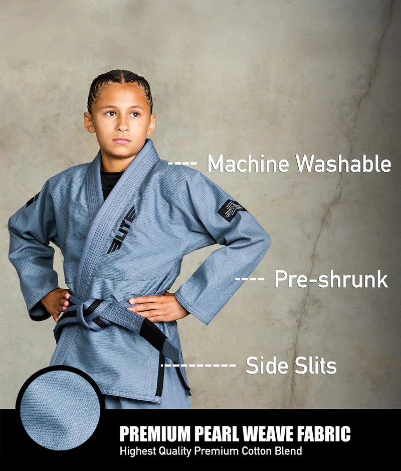 elite core gray kids bjj kimono fabric