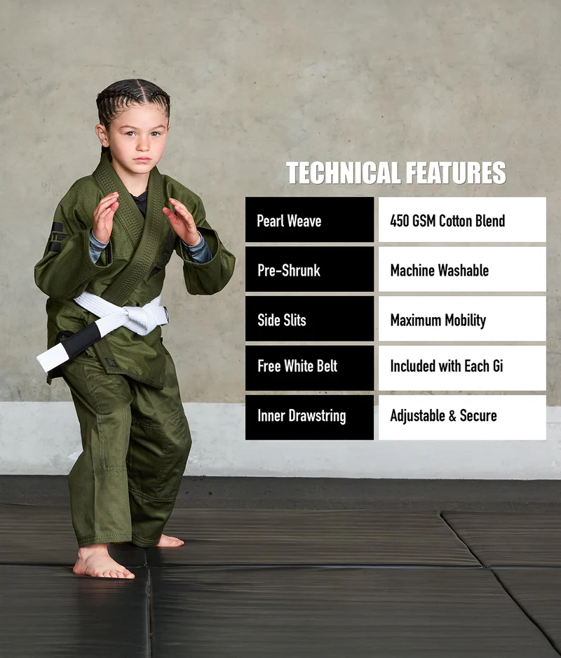 elite core green children bjj uniform technical features