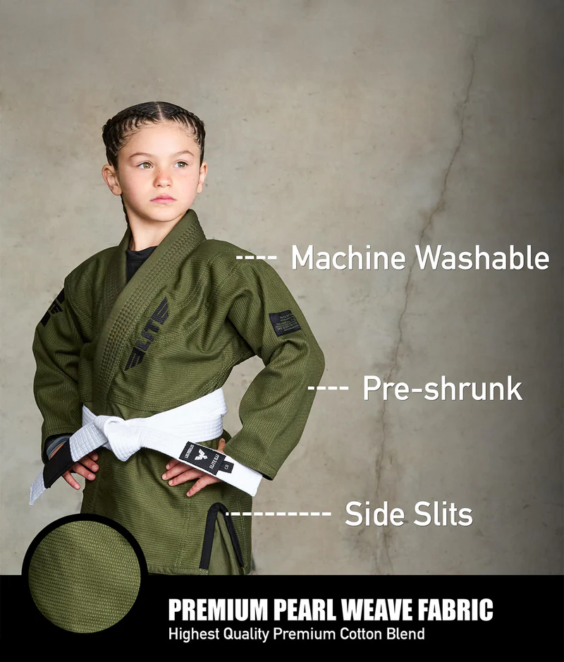 elite core green kids bjj kimono fabric