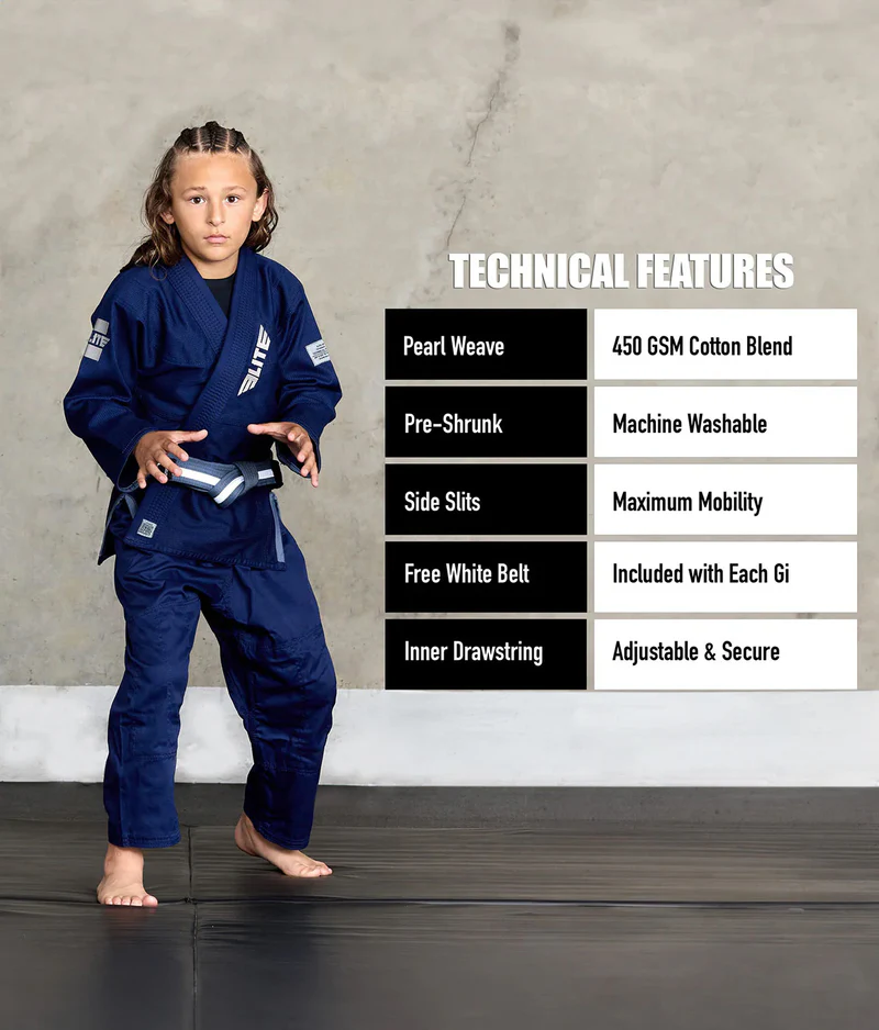 elite core navy children bjj uniform technical features