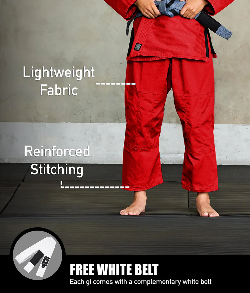 elite core red youth bjj gi with free red belt