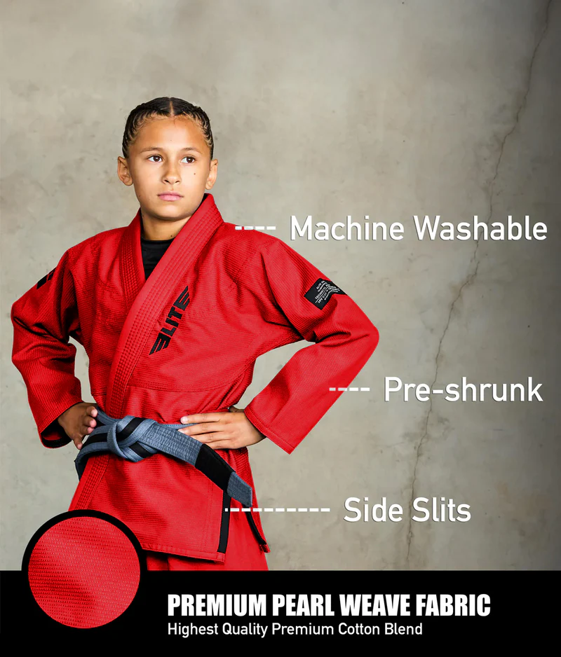 elite core red kids bjj kimono fabric