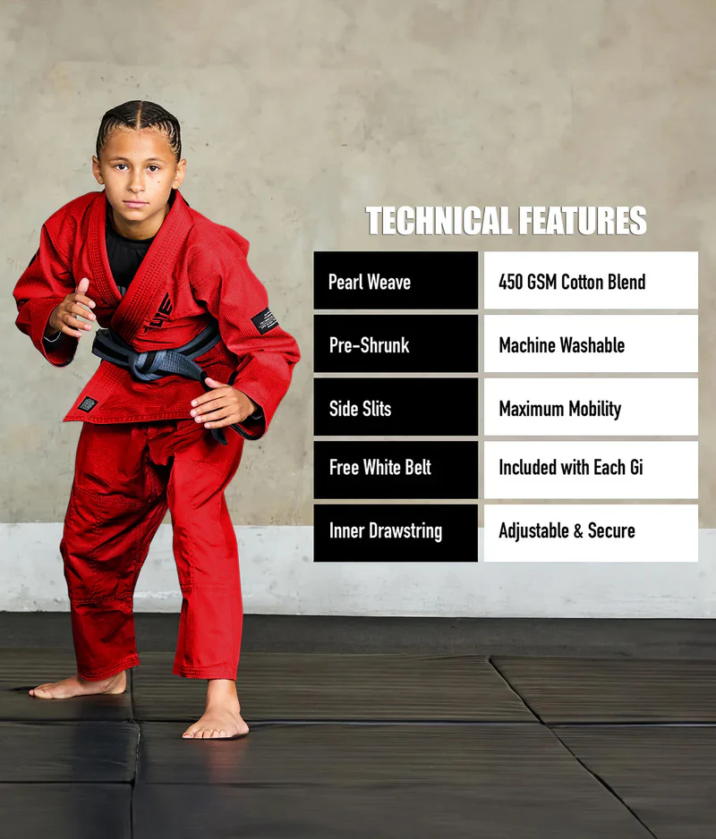 elite core red children bjj uniform technical features