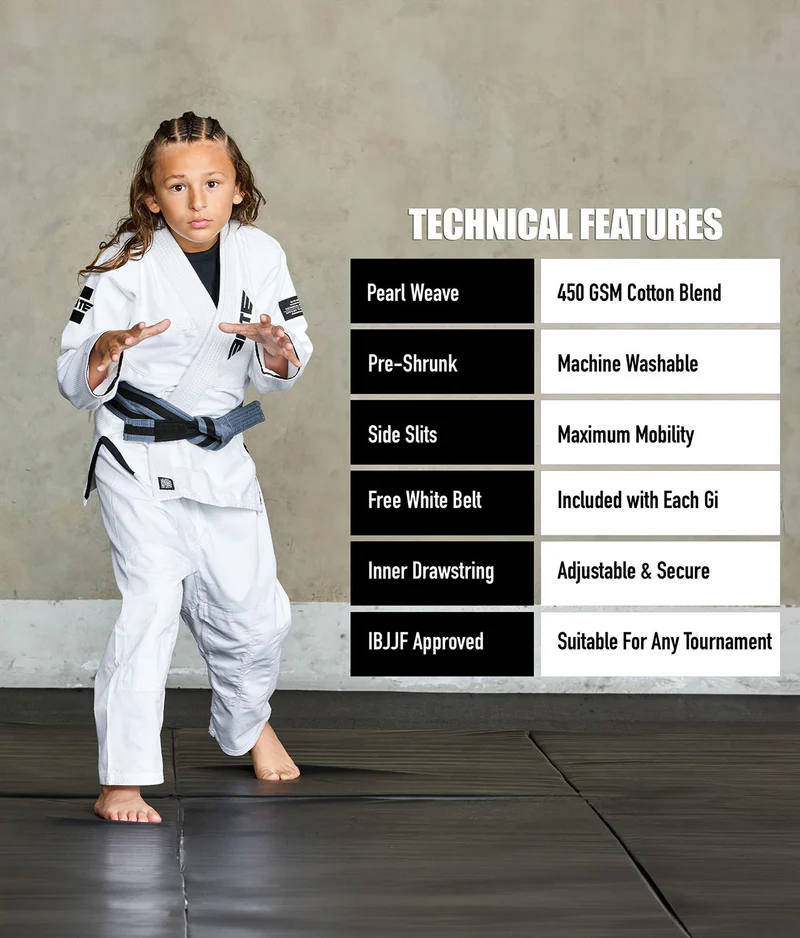 elite core white children bjj uniform technical features