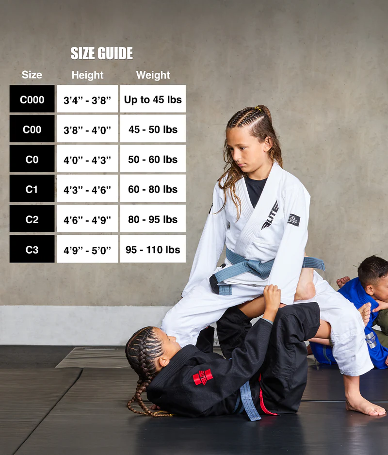 elite core white girls bjj gi size chart