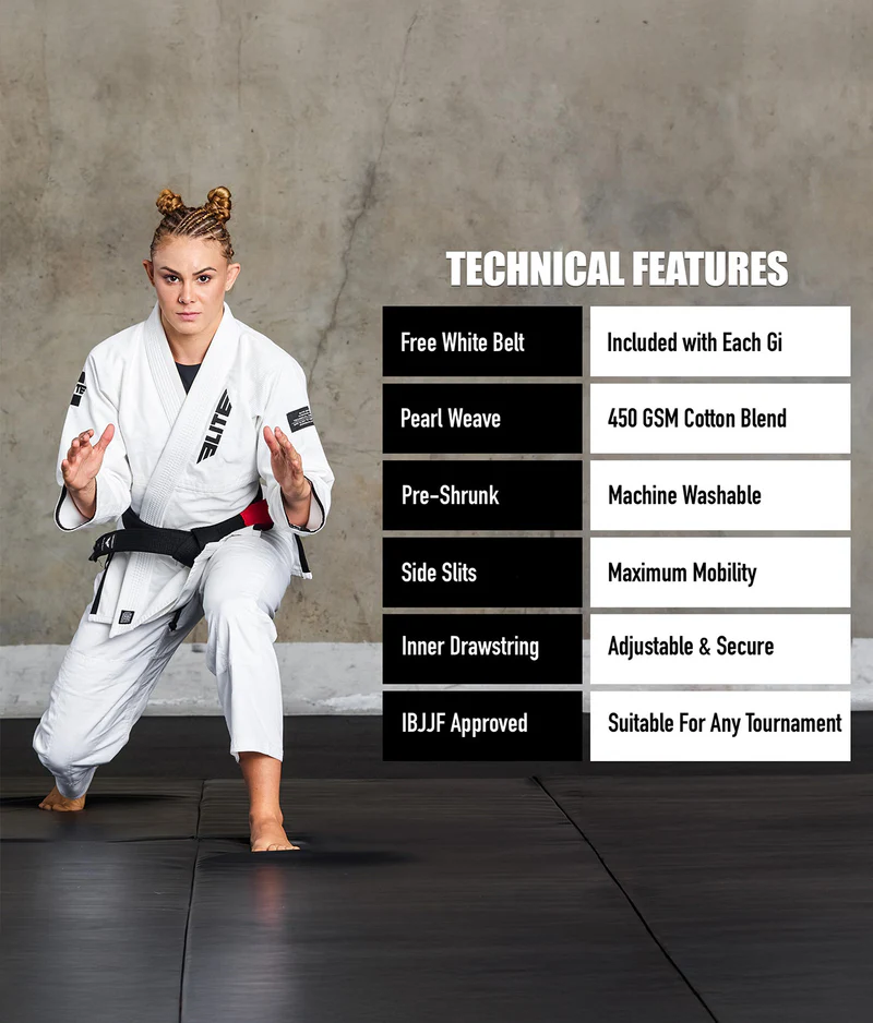 elite core white females bjj uniform technical features