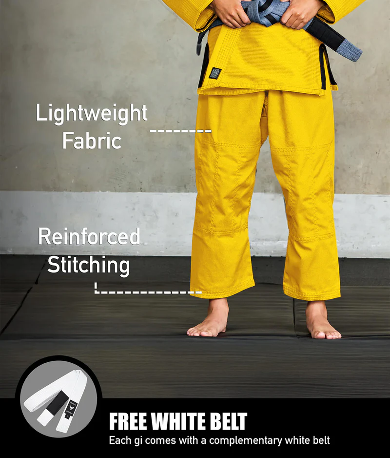 elite core yellow youth bjj gi with free yellow belt