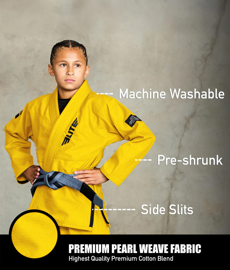 elite core yellow kids bjj kimono fabric