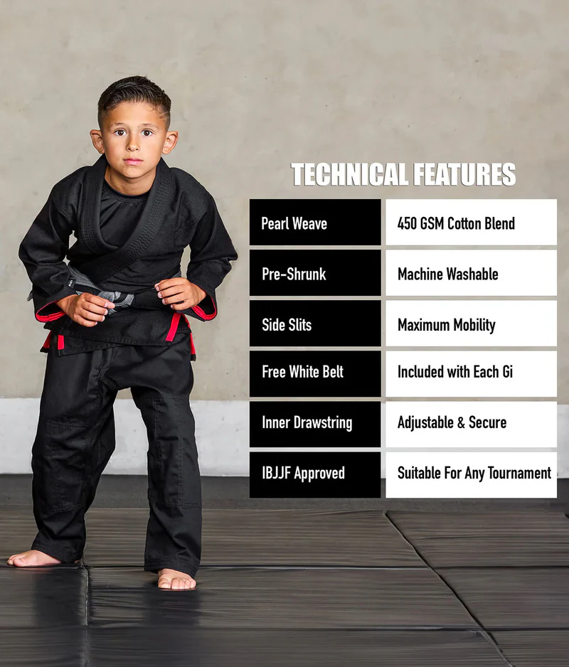 elite core black children jiu jitsu uniform technical features