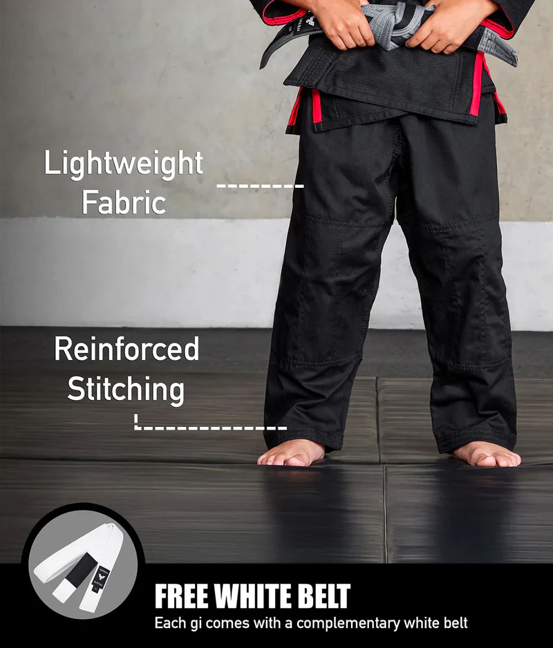 elite core black youth jiu jitsu gi with free black belt