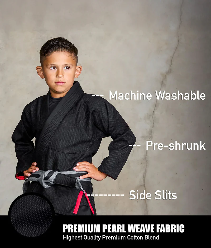 elite core black kids jiu jitsu kimono fabric