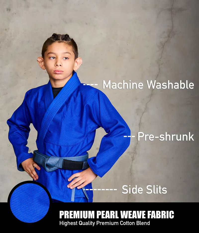 elite core blue kids jiu jitsu kimono fabric