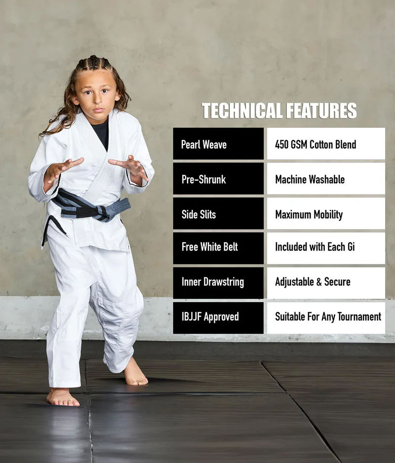 elite core white children jiu jitsu uniform technical features