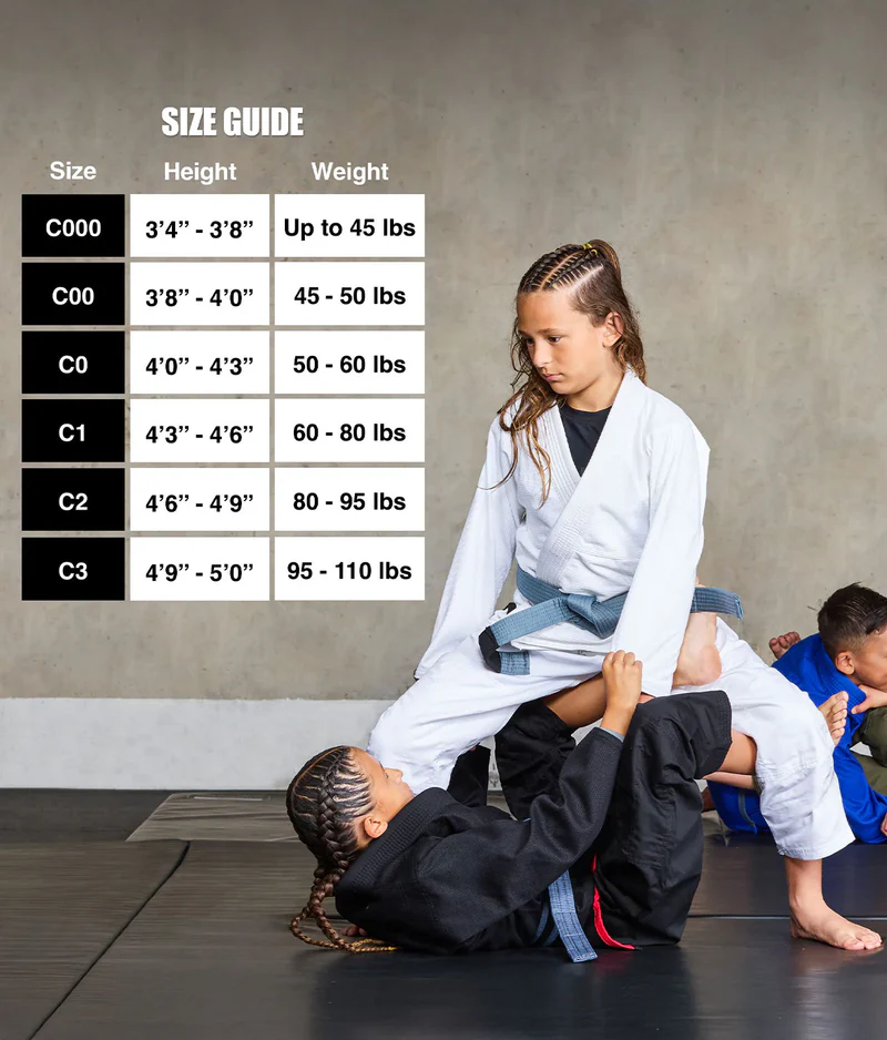 elite core white girls jiu jitsu gi size chart