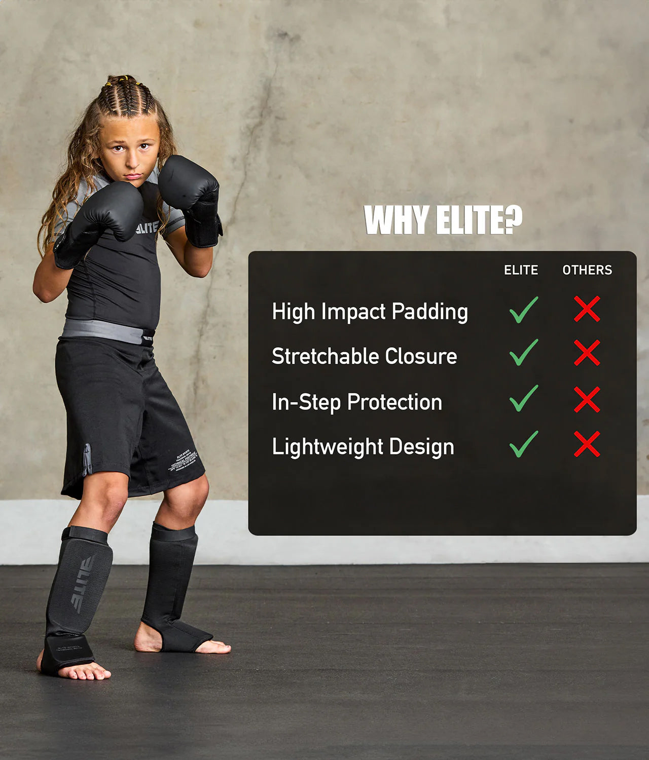 Kids' Standard Black MMA Shin Guards