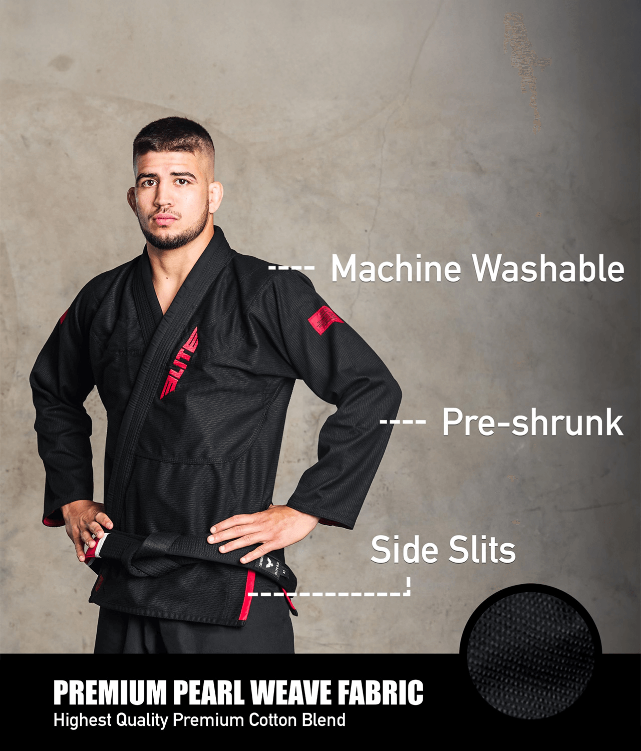 elite core black mens bjj kimono fabric