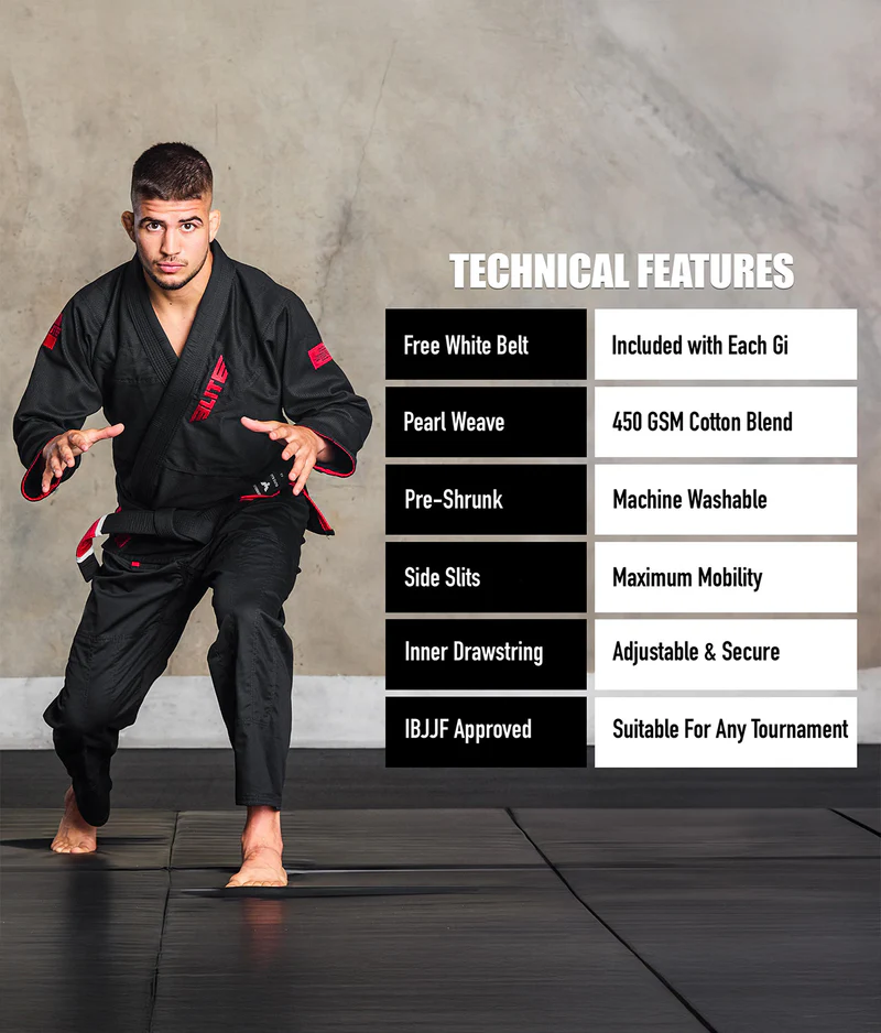 elite core black mens bjj uniform technical features