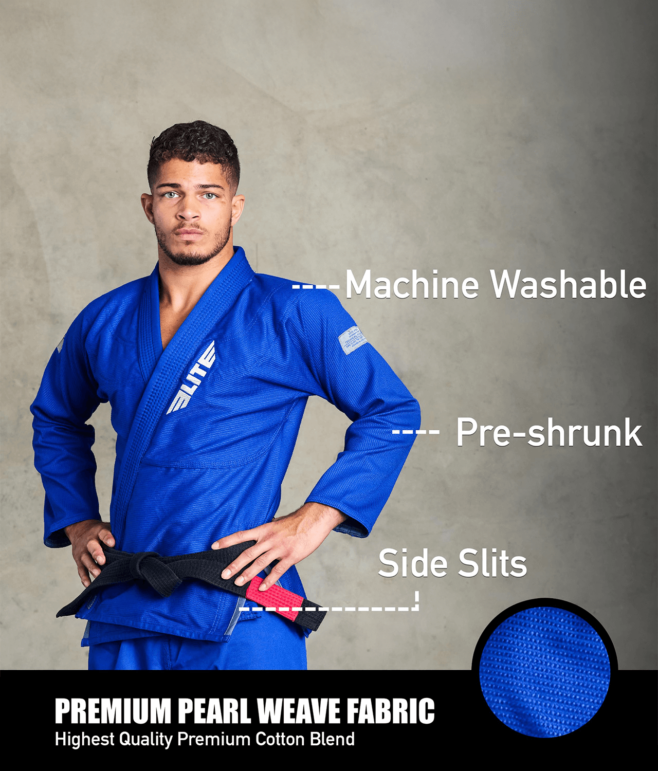 elite core blue mens bjj kimono fabric