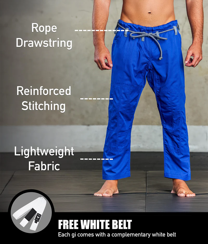 elite core blue mens bjj gi with free blue belt