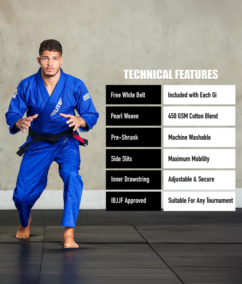 elite core blue mens bjj uniform technical features