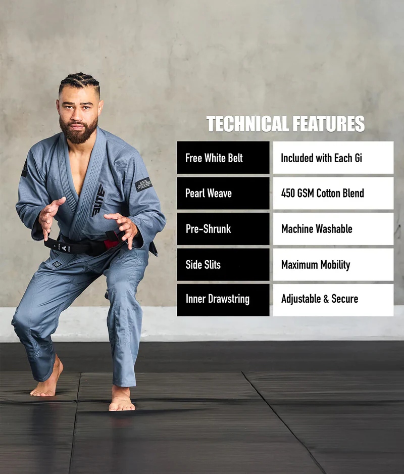 elite core gray mens bjj uniform technical features