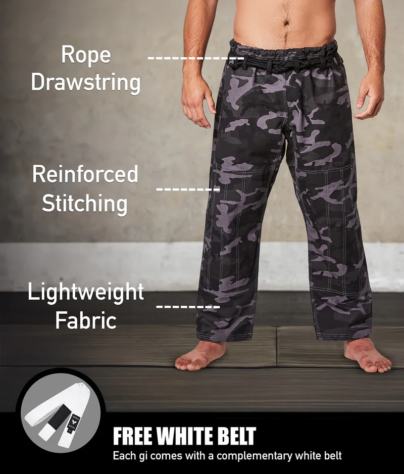 elite core gray camo mens bjj gi with free gray camo belt