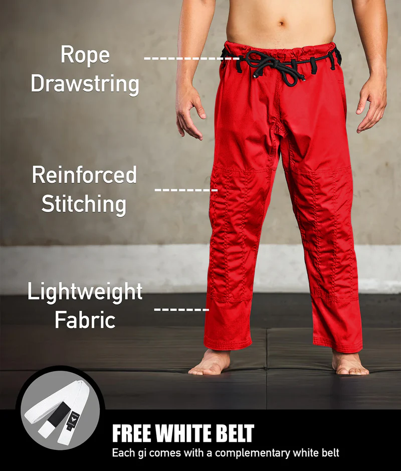 elite core red mens bjj gi with free red belt