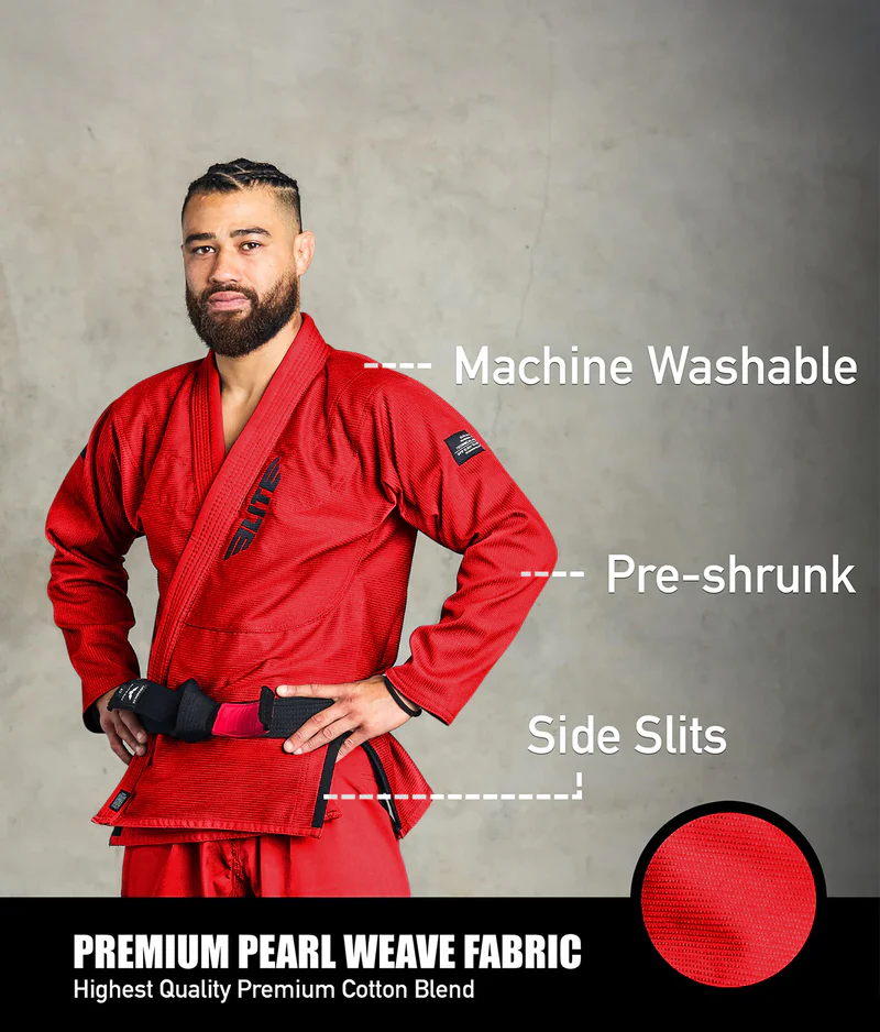 elite core red mens bjj kimono fabric