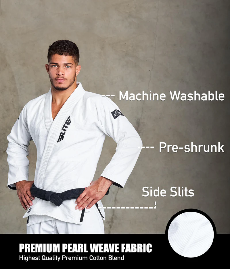 elite core white mens bjj kimono fabric